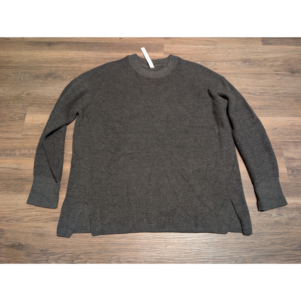 Lululemon Merino Wool Blend Ribbed‎ Crewneck Sweater Dark Grey LW3CKAS Womens 12